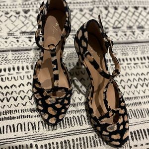 Anthropologie Abstract Velvet T-strap Heels